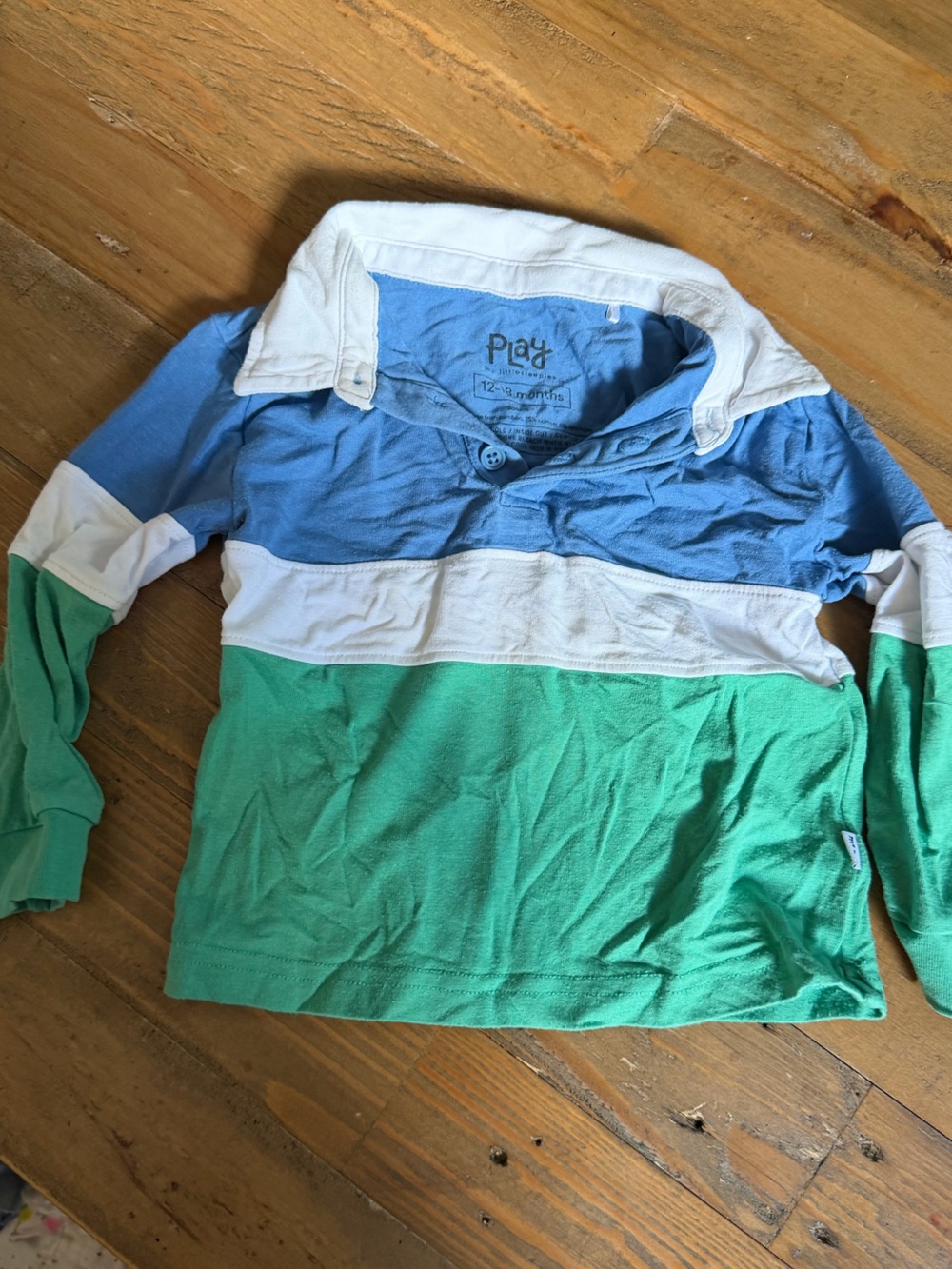 Play by Little Sleepies Striped Long-Sleeve Polo Shirt — Blue, White & Green